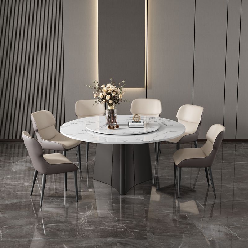 Round Pedestal Home Furniture Simple Style Marble Dining Room Collection with Turntable Clearhalo ' dining_table' 'Dining Tables & Seating' 'Dining Tables' 'furn' 'furn_dining_table' 'Furniture' 'furniture_dining_table' 'Kitchen & Dining Furniture' 'kitchen&dining_furn' 'kitchen' 'kitchen_dining_table' 1200x1200_74d7477f-44ea-4df1-b38d-79307c285715