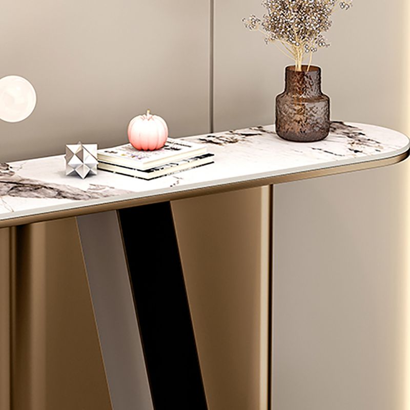 Modern Half Moon Console Table Stone Console Sofa Table in Gold/Black