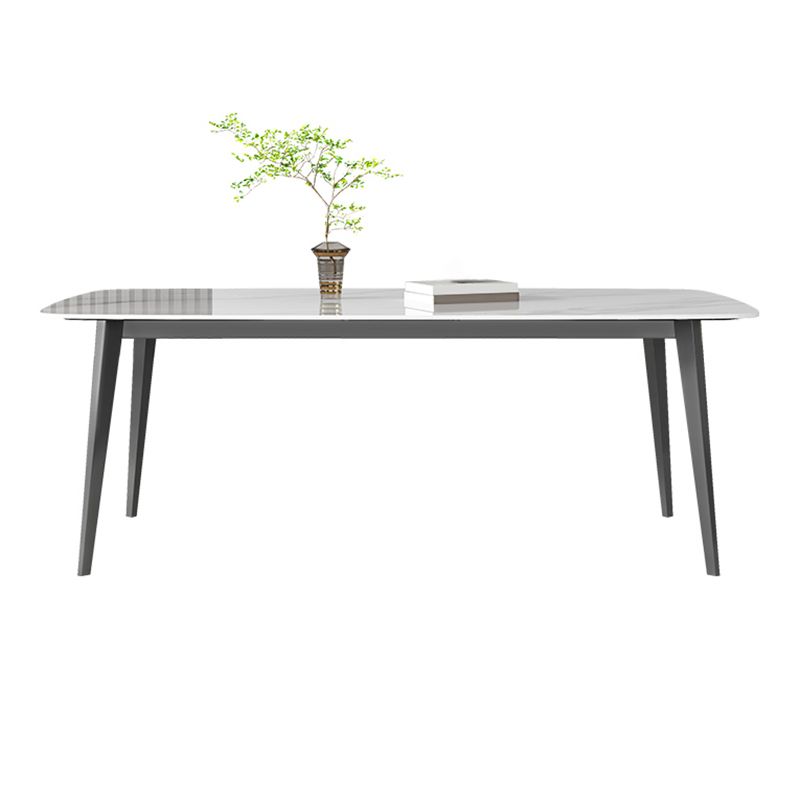 Contemporary White Rectangular Stone Dining Table with 4 Steel Foot Clearhalo 'Dining Tables & Seating' 'Dining Tables' 'dining_table' 'furn' 'furn_dining_table' 'Furniture' 'Kitchen & Dining Furniture' 1200x1200_74dd191c-bd29-45a2-8311-67d10ad09126