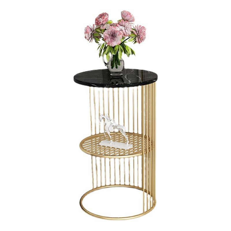 Modern Style Round Slate Table Plate Metal Frame Base Coffee Table