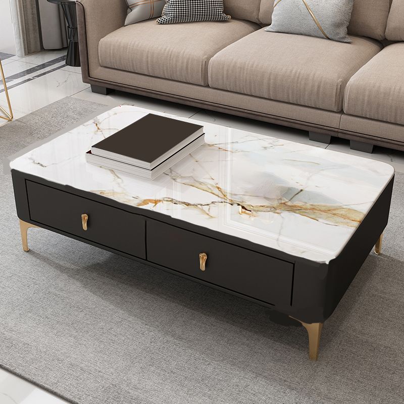 Glam rechteckiger Couchtisch aus Stein, einzelner Couchtisch mit 4 Beinen und Schubladen