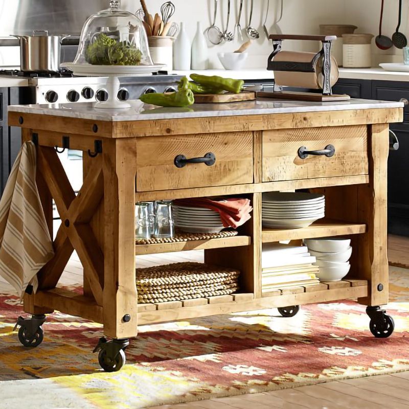Modern Rectangle Kitchen Cart with Pine Wood Base and 2 Drawers Clearhalo 'furn' 'furn_kitchen_islands_carts' 'Furniture' 'Kitchen & Dining Furniture' 'Kitchen Islands & Carts' 'kitchen_islands_carts' 1200x1200_74e18216-c8b4-4a6f-ac74-ed5886b2e339