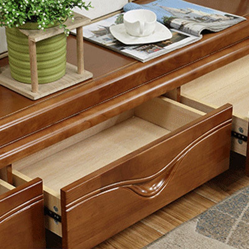 Soporte tradicional para TV, consola de soporte para TV de madera de caucho con cajones
