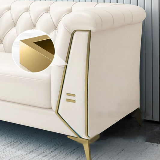 Solid Color Faux Leather Sofa 28.34" Wide Tufted Back Tuxedo Arm Sofa