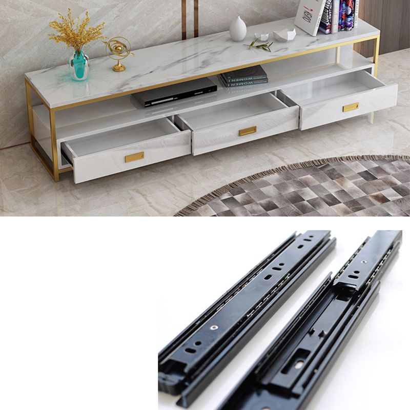 Meuble TV moderne avec 3 tiroirs, console multimédia de rangement ouverte