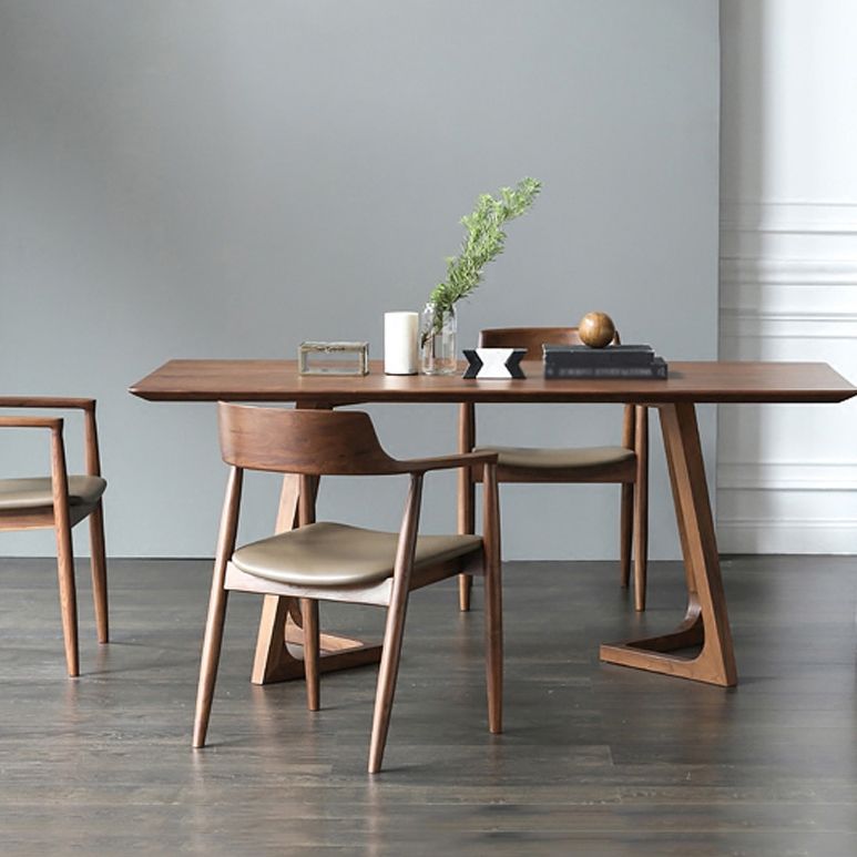 Modern Solid Wood Brown Dining Table Rectangle Shape Dining Table with Double Pedestal Bases Clearhalo ' dining_table' 'Dining Tables & Seating' 'Dining Tables' 'furn' 'furn_dining_table' 'Furniture' 'furniture_dining_table' 'Kitchen & Dining Furniture' 'kitchen&dining_furn' 'kitchen' 'kitchen_dining_table' 1200x1200_74ef79ee-72ad-4ac7-9439-75ff6f36d19d