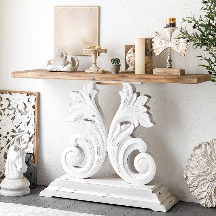 棚付きの木製フランスのカントリーコンソールテーブル苦しめられたアクセントテーブル