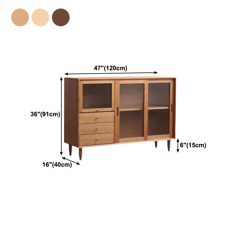3-Drawer Pine Wood Sideboard Modern Glass Sliding Door Cabinets Credenza for Living Room Clearhalo 'buffet_sideboard' 'Buffets & Sideboards' 'furn' 'furn_buffet_sideboard' 'Furniture' 'furniture_buffet_sideboard' 'Kitchen & Dining Furniture' 1200x1200_74f0dddd-6999-49ef-b99d-cde2a2a94f2f