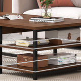 16.53" H Rectangle Wooden Coffee Table Metal Frame Cocktail Table with Shelves Clearhalo 'Coffee & Accent Tables' 'Coffee Tables' 'coffee_tables' 'furn' 'furn_coffee_tables' 'Furniture' 'Living Room Furniture' 1200x1200_74f2eddf-e452-43a3-a6e8-24313c8e9d5d
