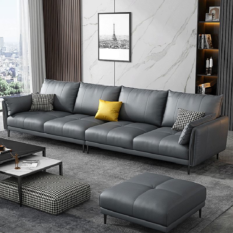 Grey Removable Cushions Faux Leather Straight Arm Sofa/Sectional with Wear-Resisting Clearhalo 'furn' 'furn_sectionals' 'Furniture' 'Living Room Furniture' 'Sectionals' 1200x1200_74f31c78-8426-4e2c-830b-973cca082e7a
