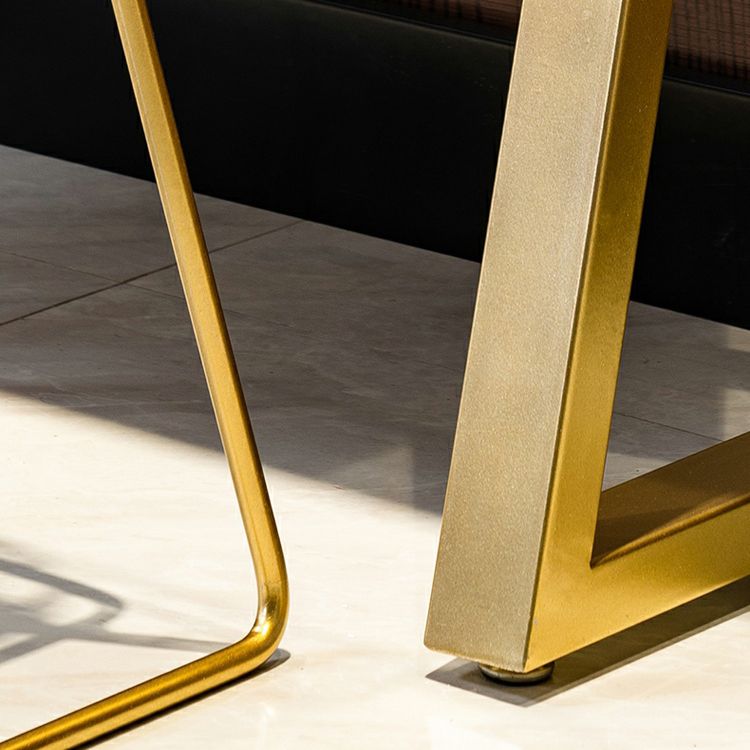 Glam Gold Iron Bar Dining Table White Wood Rectangle Indoor Bistro Table Clearhalo 'Bar Furniture' 'Bar Tables' 'bar_tables' 'furn' 'furn_bar_tables' 'Furniture' 'furniture_bar_tables' 'Kitchen & Dining Furniture' 1200x1200_74f3c7ea-e93e-4585-9d11-4ab4f71fc63f