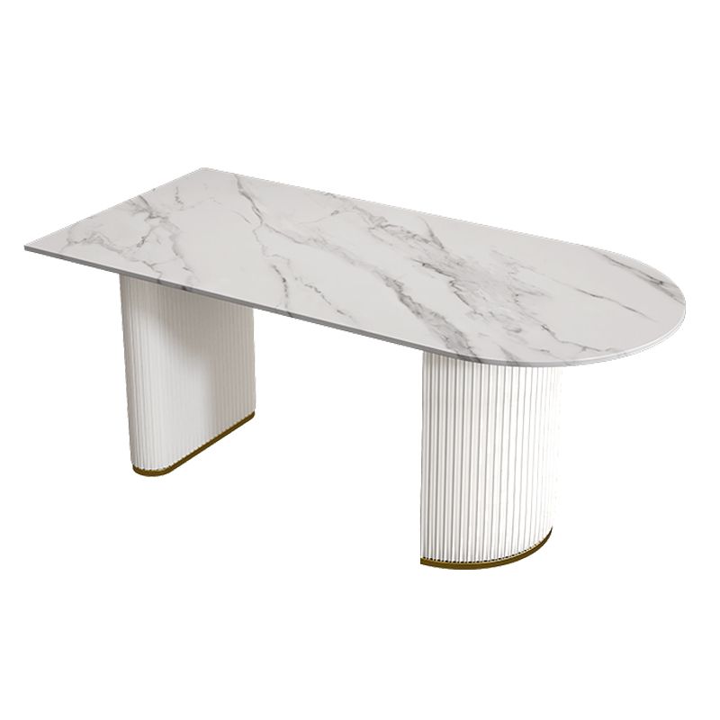 Contemporary Style Sintered Stone Dining Table Freeform Shape Table with Double Pedestal Base Clearhalo ' dining_table' 'Dining Tables & Seating' 'Dining Tables' 'furn' 'furn_dining_table' 'Furniture' 'furniture_dining_table' 'Kitchen & Dining Furniture' 'kitchen&dining_furn' 'kitchen' 'kitchen_dining_table' 1200x1200_74f5e4f2-e1db-4856-a1ba-1c36f30f34ab