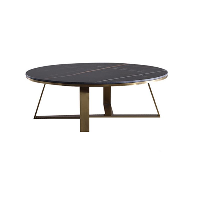 Black Round Slate Coffee Table Luxurious Steel Frame Cocktail Table