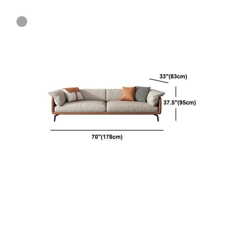 Grey Modern Loose Back Sofa & Chaise 23.68" H Pillow Top Armed Sofa, Genuine Leather Clearhalo 'furn' 'furn_sectionals' 'Furniture' 'furniture_sectionals' 'Living Room Furniture' 'Sectionals' 1200x1200_74f95275-db5d-4ce8-acbd-41cc83fd4471