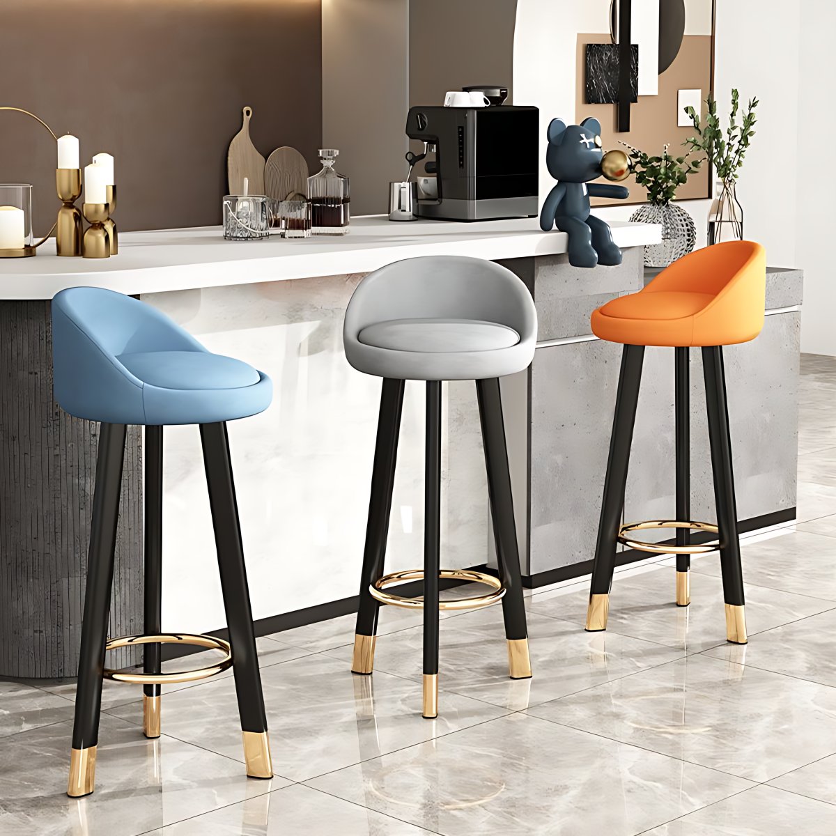 Modern Style Bar-stool with Low Back Round Leather Seat Barstools, 1 ...