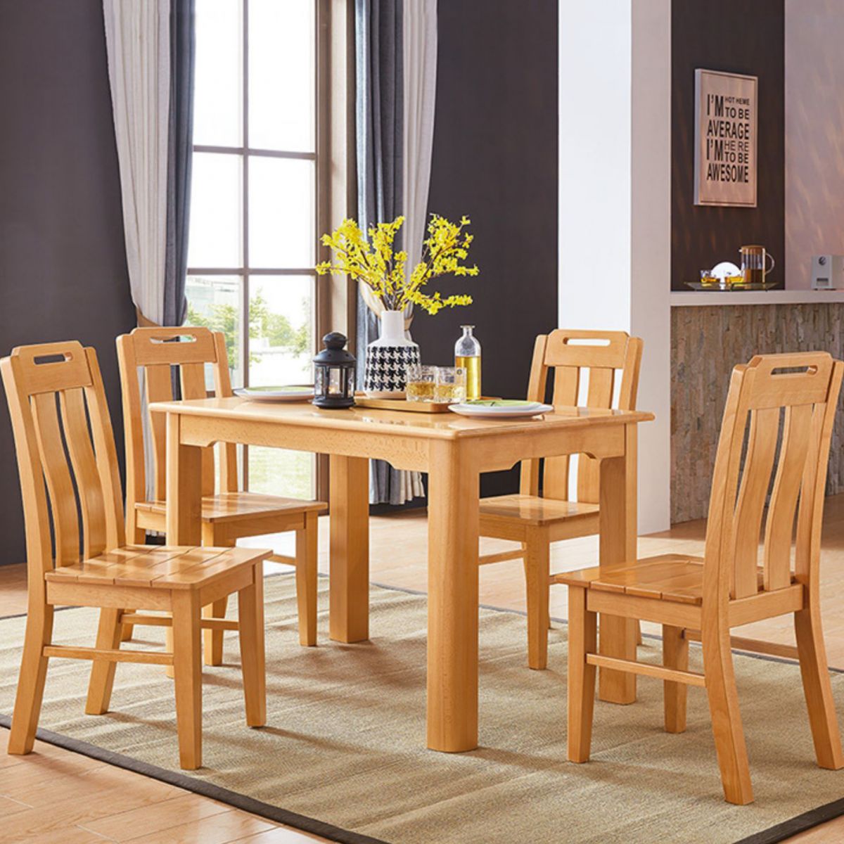 Mid-Century Modern Solid Wood Dining Table Beech Wood Top Table with 4 Legs Clearhalo ' dining_table' 'Dining Tables & Seating' 'Dining Tables' 'furn' 'furn_dining_table' 'Furniture' 'furniture_dining_table' 'Kitchen & Dining Furniture' 'kitchen&dining_furn' 'kitchen' 'kitchen_dining_table' 1200x1200_74fe3c37-56f9-42f9-ba99-81e49c4013c9