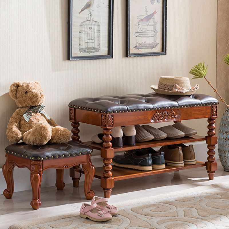 13.65-inch W Traditional Entryway Bench Solid Wood Bench with Upholstered Clearhalo 'Benches' 'Chairs & Seating' 'furn' 'furn_benches' 'Furniture' 'Living Room Furniture' 1200x1200_75002098-6886-422d-8968-846235da0539