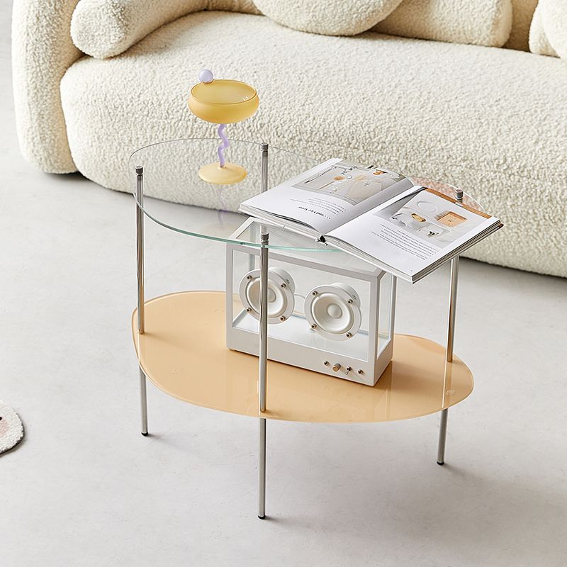 Modern Glass 2-shelf Side Table 4 Legs Sofa Side Accent Table