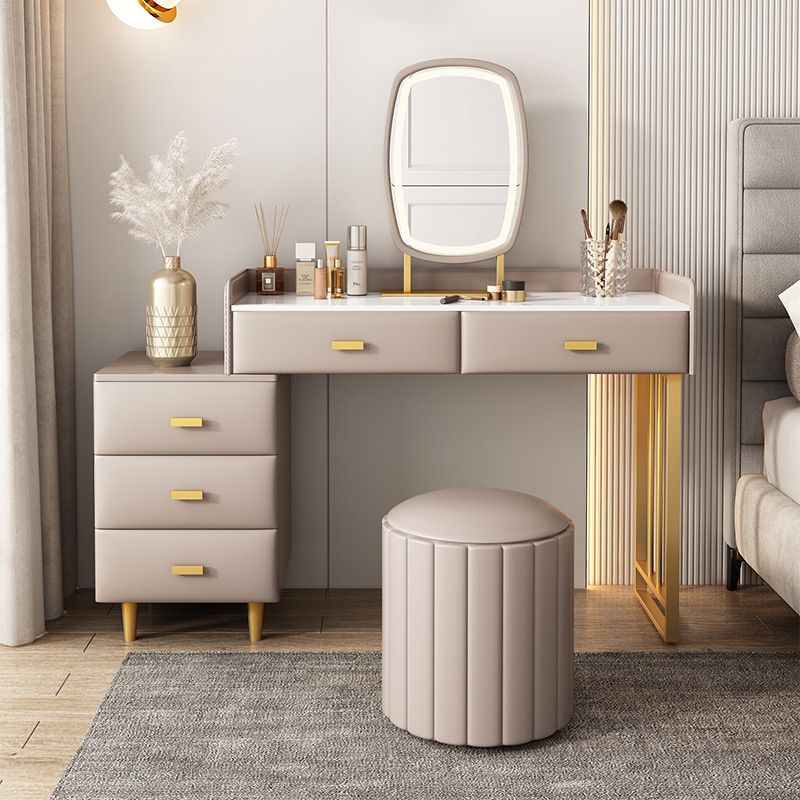 Luxurious Stone Top Vanity and Stool 5 Drawers Dressing Table Clearhalo 'Bedroom Furniture' 'furn' 'furn_makeup_vanities' 'Furniture' 'Makeup Vanities' 'makeup_vanities' 1200x1200_7505eb5a-119b-406d-ab37-7b09a08d064e