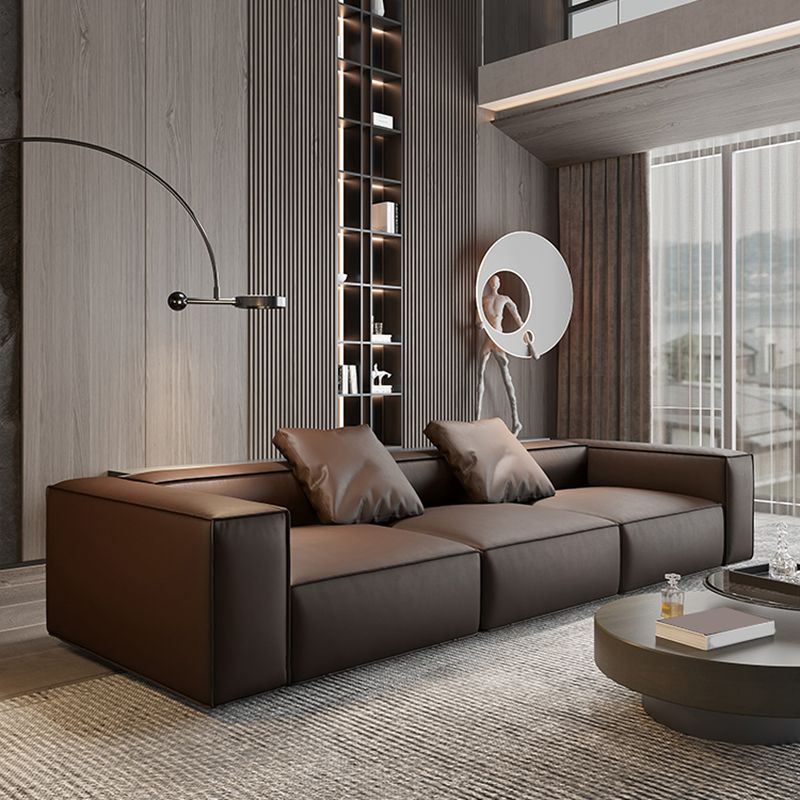Set sezionale moderno, divano sezionale a braccio quadrato in pelle vera, marrone