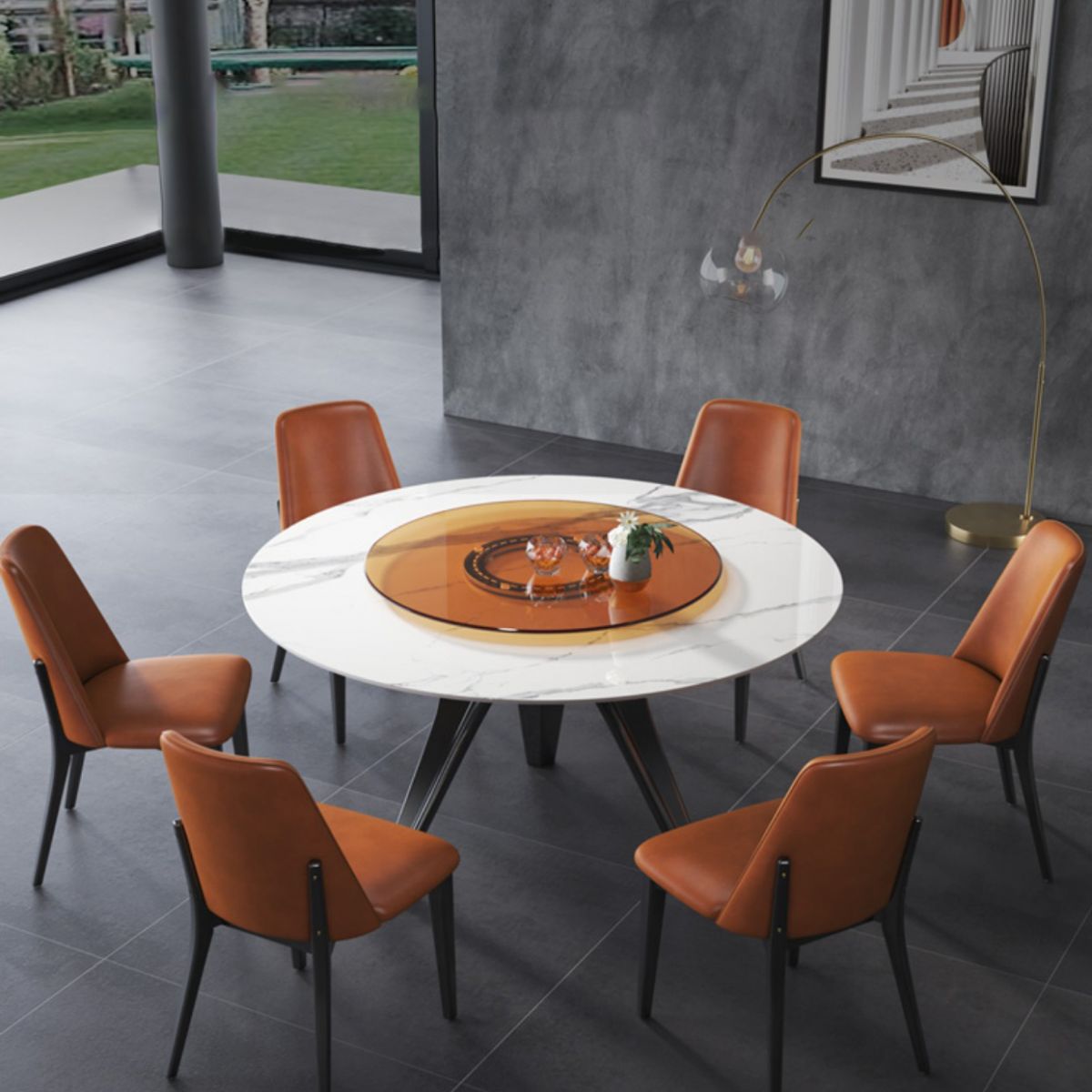 Ensemble de salle à manger à cadre en bois massif 1/2/5/7 PCS Table à manger ronde avec chaises sans bras