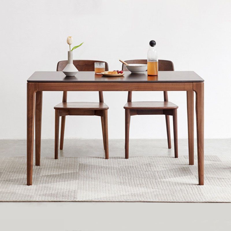 Mesa rectangular de estilo industrial, mesa de piedra sinterizada con patas de madera para uso doméstico