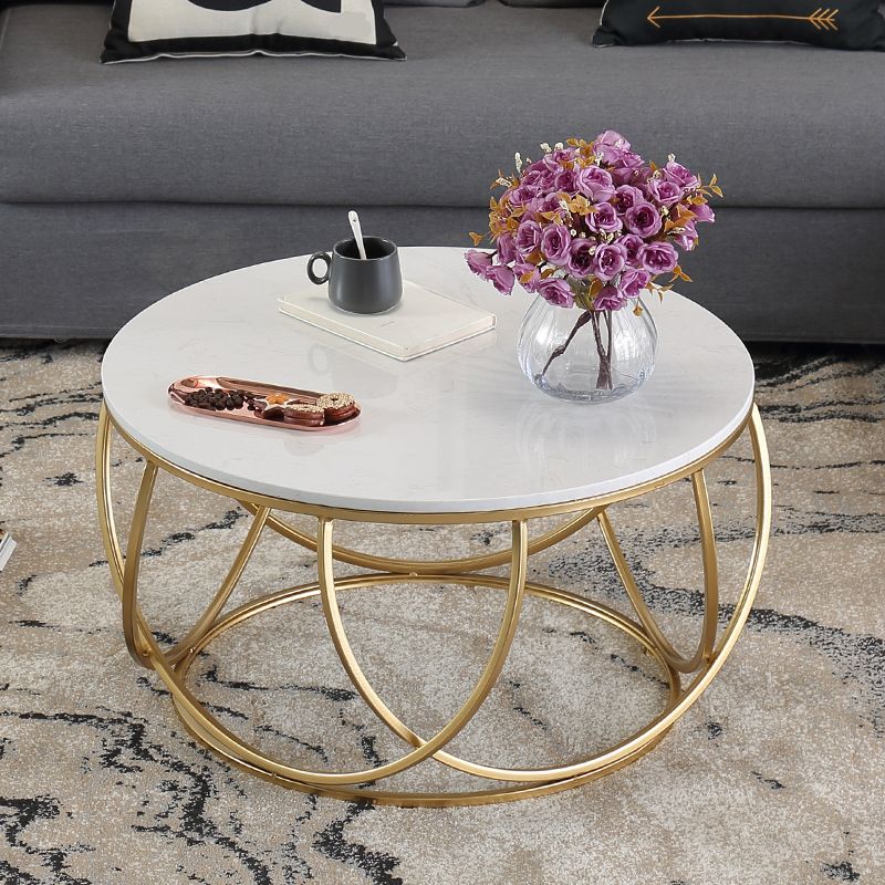 Contemporary Coffee Table Round Metal Frame Base Cocktail Table Clearhalo 'Coffee & Accent Tables' 'Coffee Tables' 'coffee_tables' 'furn' 'furn_coffee_tables' 'Furniture' 'Living Room Furniture' 1200x1200_7511fb3c-4041-4e90-a1d7-17d456cbebaa
