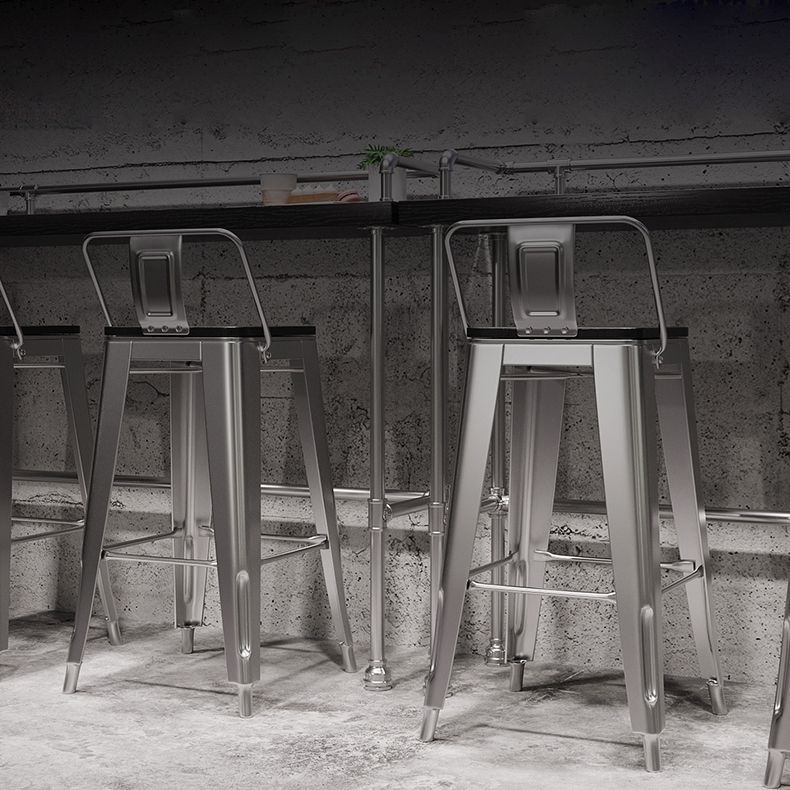 Footrest Backrest Counter-height Stool Industrial Wood and Metal Counter Chair in Silver