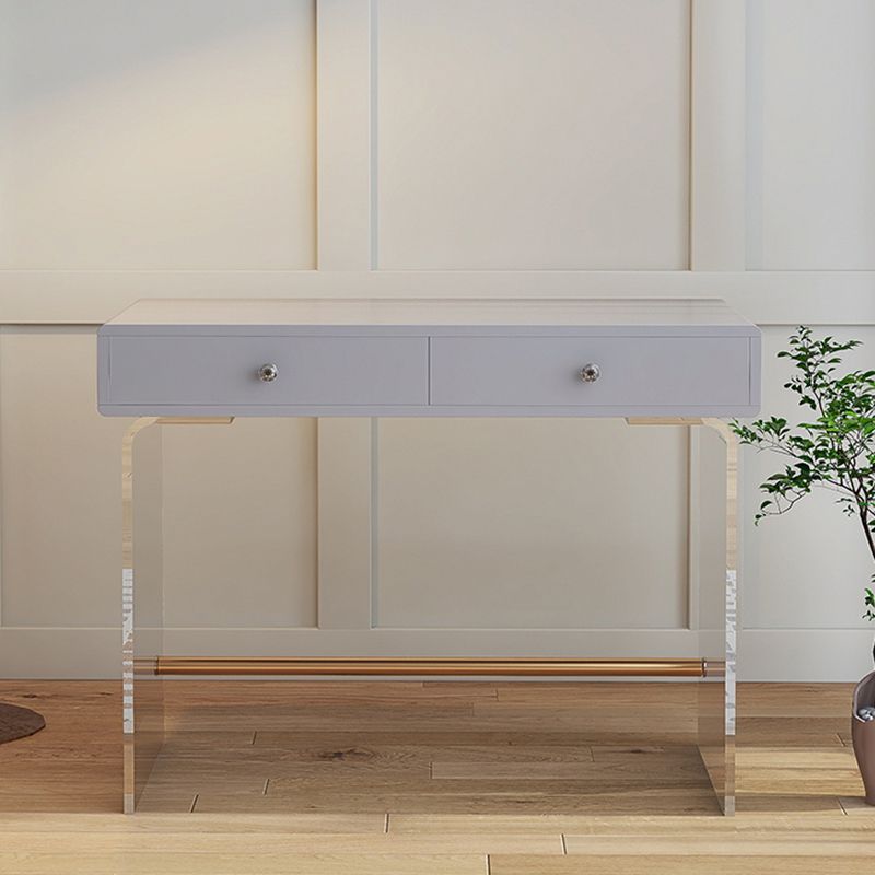 2 Drawers Clear Acrylic Makeup Table Contemporary 17.72" D Vanity Set with Stool & Mirror Clearhalo 'Bedroom Furniture' 'furn' 'furn_makeup_vanities' 'Furniture' 'Makeup Vanities' 'makeup_vanities' 1200x1200_7517db6b-3e1e-4830-82bf-19d780eb9c15