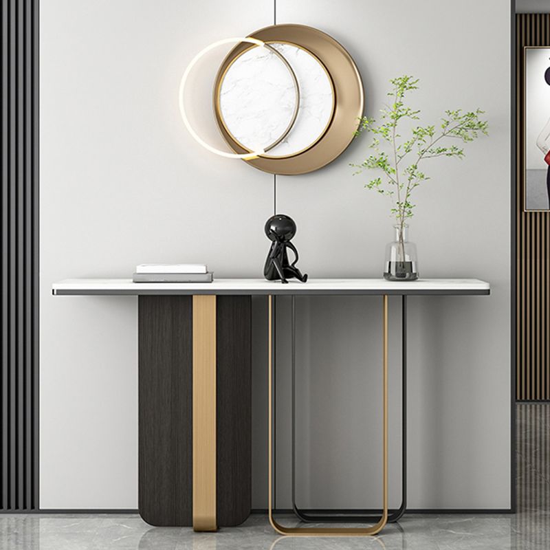 Glam Rectangle Console Accent Table with Stainless Steel Bracket for Hall Clearhalo 'Console Tables' 'console_tables' 'Entry & Mudroom Furniture' 'furn' 'furn_console_tables' 'Furniture' 1200x1200_75189688-422d-4325-ad11-bcc460085e9f
