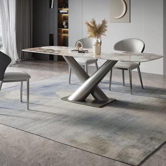 Eettafel in moderne stijl, gesinterde stenen voetstuktafel voor thuis