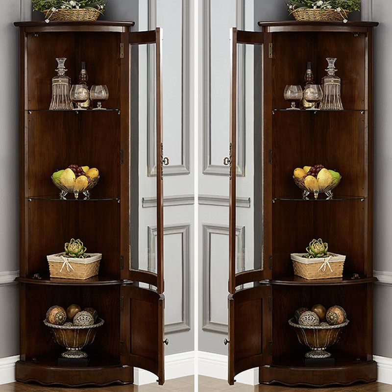 Accente di accento rustico angolare in legno in legno in vetro con porte