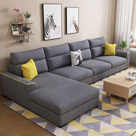 Modern 3-seater Fabric/Faux Leather Sectional Flared Arm Sofa & Chaise Clearhalo 'furn' 'furn_sectionals' 'Furniture' 'Living Room Furniture' 'Sectionals' 1200x1200_75277af7-a307-41ab-bcd8-5310f544684f