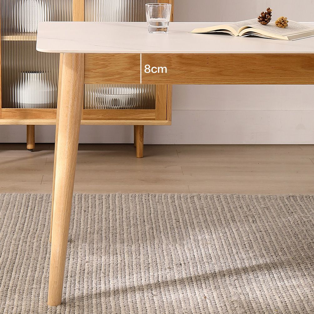 Contemporary Dining Room Table White Sintered Stone Table with 4 Oak Solid Wood Legs Clearhalo ' dining_table' 'Dining Tables & Seating' 'Dining Tables' 'furn' 'furn_dining_table' 'Furniture' 'furniture_dining_table' 'Kitchen & Dining Furniture' 'kitchen&dining_furn' 'kitchen' 'kitchen_dining_table' 1200x1200_7527ce00-bef4-42f9-bace-af9c7807e6a3