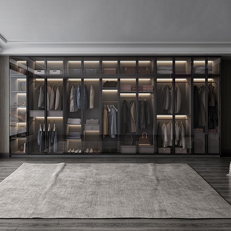 Black Manufactured Wood Cabinet with Glass Doors Modern Storage Cabinet Clearhalo 'Armoires & Wardrobes' 'armoires_wardrobes' 'Bedroom Furniture' 'furn' 'furn_armoires_wardrobes' 'Furniture' 1200x1200_752c4c37-3c9c-410b-9dc5-a5119468b501