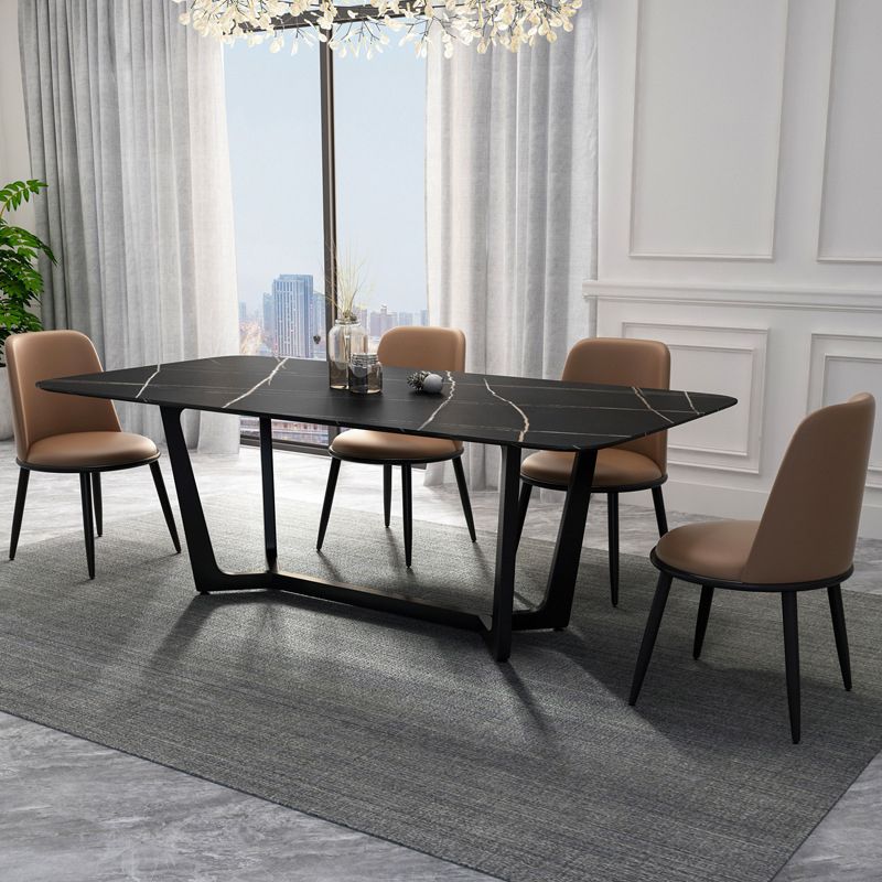 Metal Dinette Set with Padded Chairs 1/2/5/7 Pieces Black Stone Dining Table Set Clearhalo 'Dining Room Sets' 'Dining Tables & Seating' 'dining_room_set' 'furn' 'furn_dining_room_set' 'Furniture' 'Kitchen & Dining Furniture' 1200x1200_752d2d49-124a-45c9-99e0-ec10620505d9