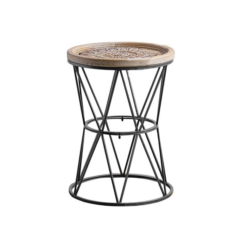 Tavolo laterale superiore del vassoio rotondo in legno rustico e snack di estremità laterale in metallo