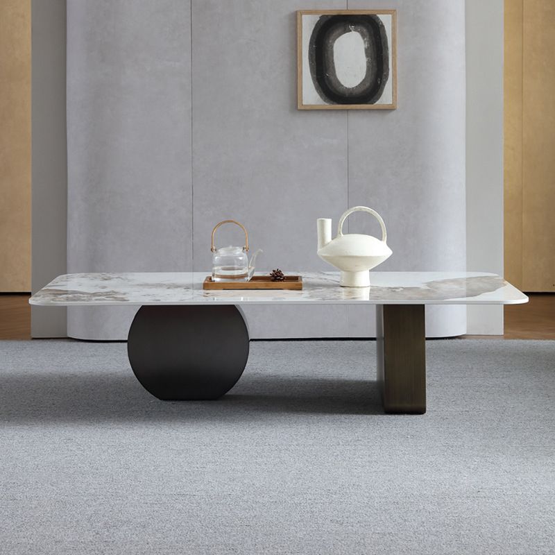 Mesa de centro rectangular de mármol blanco Mesa de cóctel redonda moderna