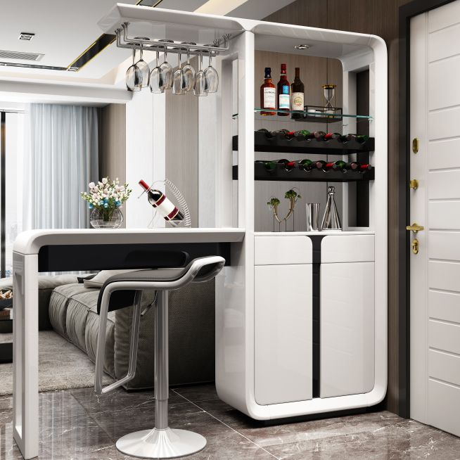 Glam White Laminate Bar Table 39.3"H Bistro Table with Wine Glass Holders, Only Table Clearhalo 'Bar Furniture' 'Bar Tables' 'bar_tables' 'furn' 'furn_bar_tables' 'Furniture' 'furniture_bar_tables' 'Kitchen & Dining Furniture' 'kitchen&dining_furn' 'kitchen' 1200x1200_75378887-ba33-4738-9d30-0a7f1f013b76