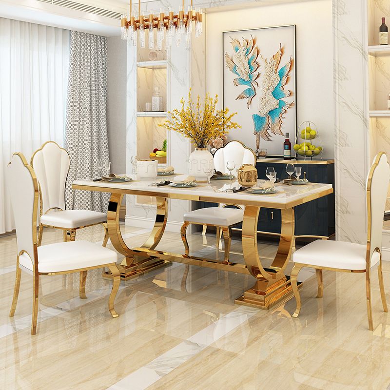 Metal Traditional Luxury Rectangle Table Stone Top Table for Home Clearhalo 'Dining Tables & Seating' 'Dining Tables' 'dining_table' 'furn' 'furn_dining_table' 'Furniture' 'Kitchen & Dining Furniture' 1200x1200_7537c123-eace-4a12-9e00-c29073eefac1