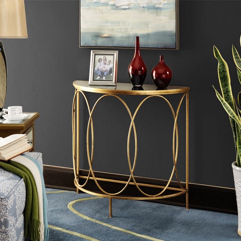Modern Half Moon Console Table Stone Console Sofa Table in Gold and White Clearhalo 'Console Tables' 'console_tables' 'Entry & Mudroom Furniture' 'furn' 'furn_console_tables' 'Furniture' 1200x1200_753a9c48-1372-41b9-9649-5cdbbf25e64d