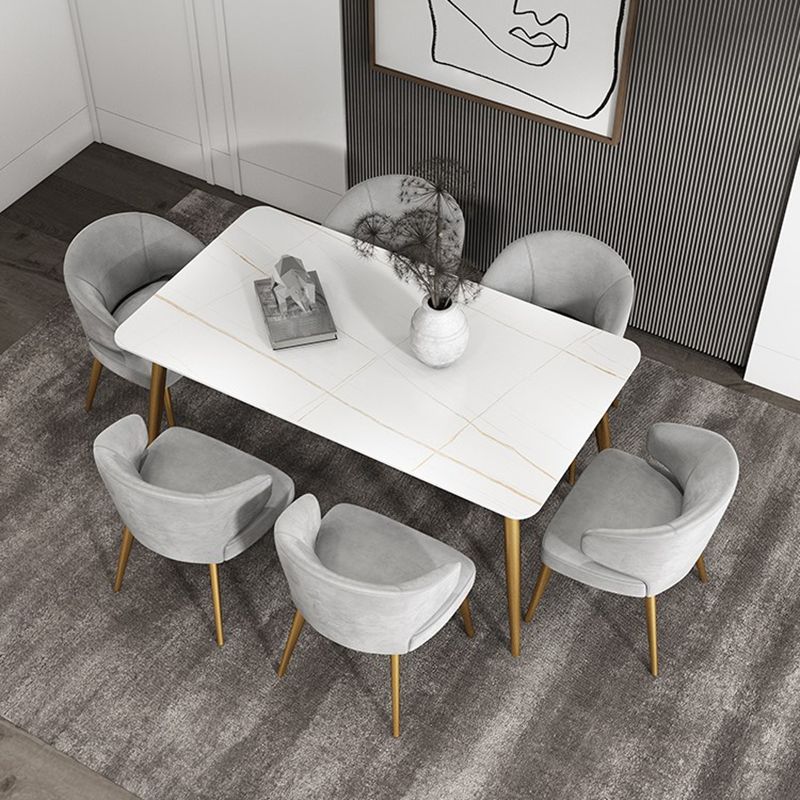 Glam Iron Dinette Set 1/4/7 Pieces Rectangle Dining Table Set with Sintered Stone Top