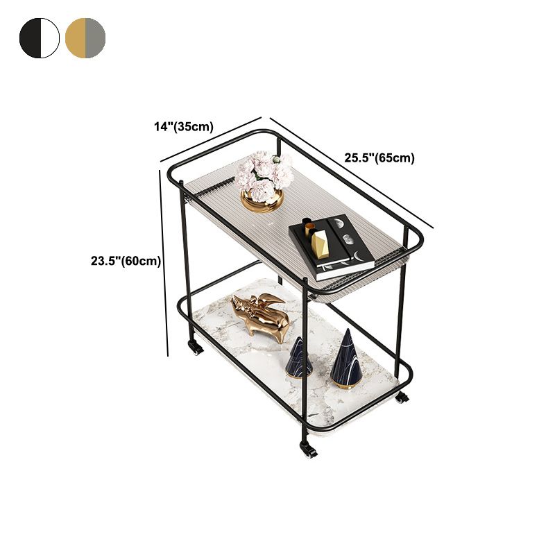 Contemporary Rectangular Side Table with Shelf, Glass Top Corner Table