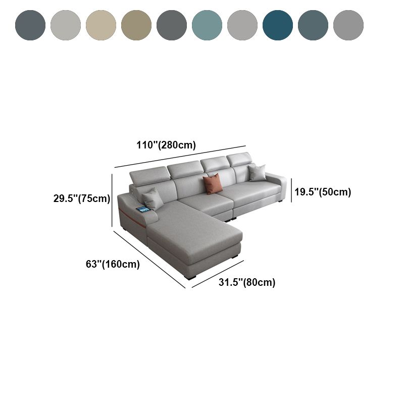 Contemporary Faux Leather/Fabric L-Shape Sofa with Pillow Top Arm Clearhalo 'furn' 'furn_sectionals' 'Furniture' 'furniture_sectionals' 'Living Room Furniture' 'Sectionals' 1200x1200_7544b5bd-fb15-44a7-85be-0e2004111af1