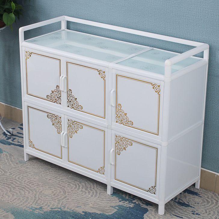 White Aluminum Frame Sideboard Tempered Glass Top Cupboard for Kitchen Clearhalo 'buffet_sideboard' 'Buffets & Sideboards' 'furn' 'furn_buffet_sideboard' 'Furniture' 'Kitchen & Dining Furniture' 1200x1200_7545efa9-b3e7-4f62-b427-16f5aa40de0e
