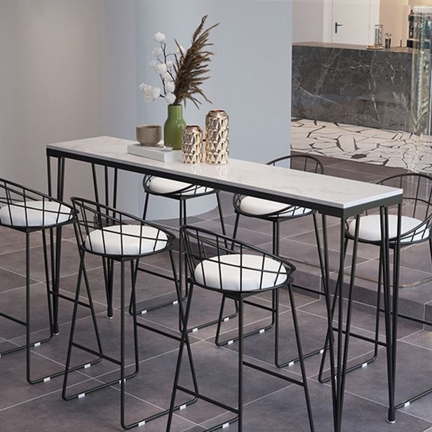Black Metal Base Dining Stools Contemporary Round Bar Stools with Footrest Clearhalo 'Bar Furniture' 'Bar Stools' 'bar_stools' 'furn' 'furn_bar_stools' 'Furniture' 'Kitchen & Dining Furniture' 1200x1200_75492cab-b85a-415d-a8a8-0ce1b100b2fc
