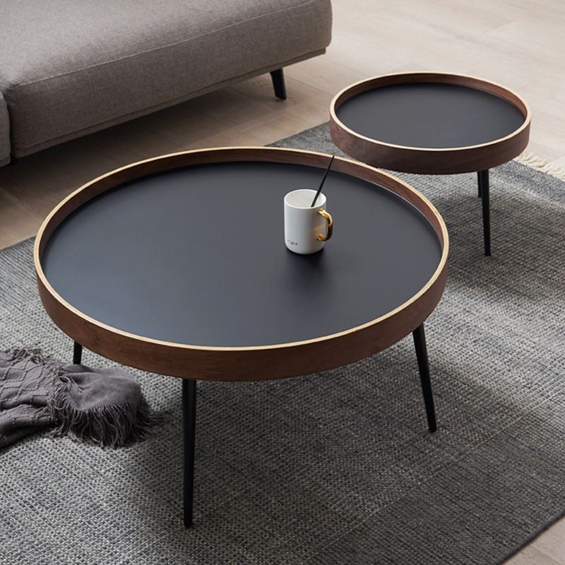 Round Wooden Coffee Table Black Tray Top Cocktail Table with 4 Legs Clearhalo 'Coffee & Accent Tables' 'Coffee Tables' 'coffee_tables' 'furn' 'furn_coffee_tables' 'Furniture' 'Living Room Furniture' 1200x1200_754b52f0-1237-4488-922c-185152f29aff
