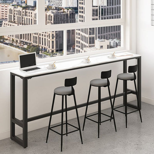 Stone Modern Cocktail Bar Table Footrest Trestle Rectangle Counter Table in White Clearhalo 'Bar Furniture' 'Bar Tables' 'bar_tables' 'furn' 'furn_bar_tables' 'Furniture' 'furniture_bar_tables' 'Kitchen & Dining Furniture' 1200x1200_754ca34e-c892-4510-bb31-549724f62b0f