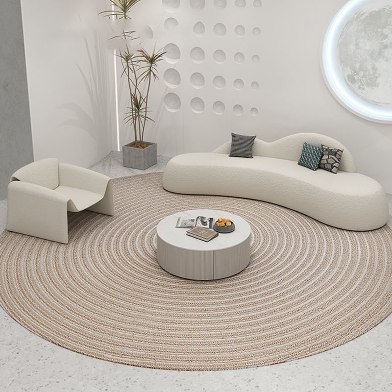 White Wool Curved Sofa Nordic 39.4" D Armless Sofa with Pillows