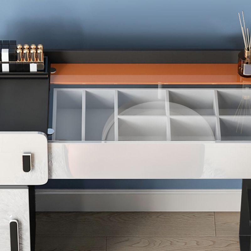 Contemporary Glass Top Make-up Vanity 3 Drawer Vanity Dressing Table Set